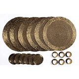 Penguin Home Onderzetters Met Glazen Kralen, Servet ringen en ronde placemats 18-delig Set, Antiek Goud