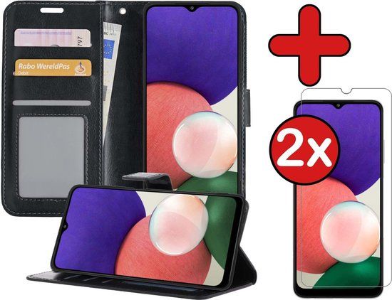 Samsung Galaxy A22 4G Book Case - Black - Includes Screen Protector