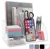 Acryl Office Desk Organizer met lade, 9 compartimenten, Clear All in One Kantoorbenodigdheden en coole organizer voor bureauaccessoires, verbeter je kantoordecoratie bureau-organizer (doorzichtig)