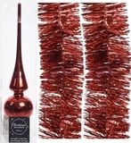 Ensemble de décorations de Noël, pointe rouge et 2x guirlandes en aluminium, ensemble - Décoration de Noël rouge