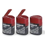 STAEDTLER Dubbele Puntenslijper – Set van 3 – Noris Driehoekig Design – Puntenslijper voor potloden en kleurpotloden – Twee slijpgaten voor verschillende formaten – Met praktisch deksel