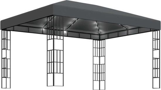 vidaXL Prieel met LED-lichtslinger 3x4 m antracietkleurig