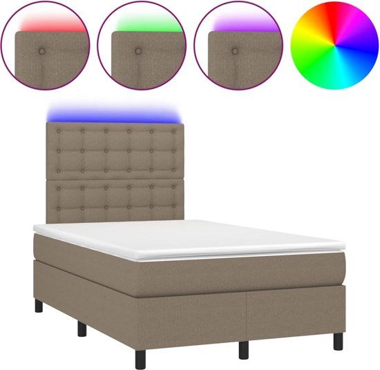 vidaXL Boxspring met matras en LED stof taupe 120x200 cm