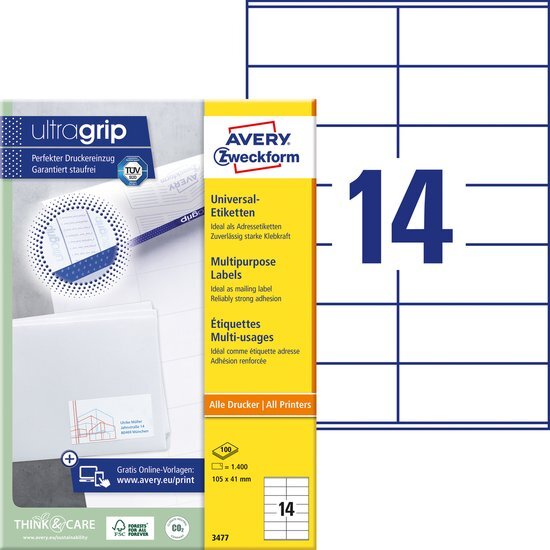 Avery Universal Labels, White 105x41mm