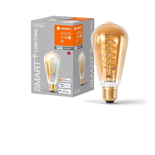 Ledvance SMART+ WIFI LED lamp, goud getint, 8W, 650lm, Edison vorm met 64mm diameter & E27 voet, verstelbaar wit licht (2200-5000K), dimbaar, app of spraakbediening, lange levensduur