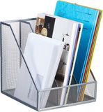 Merkloos Relaxdays tijdschriftencassette - 3 vakken - A4 - 26 x 24 x 26 cm - staal - zilver
