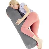 1 MIDDLE ONE Ronde cervicale rol cilinder bolster lichaamskussen met afneembare fluwelen hoes, luxe pluizig pluche rolkussen voor volwassenen, 47 x 22 cm breed, grijs