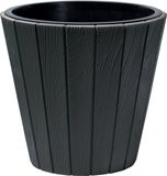 Prosperplast Plantenpot/bloempot Wood Style - buiten/binnen - kunststof - antraciet - D35 x H32 cm - met binnenpot