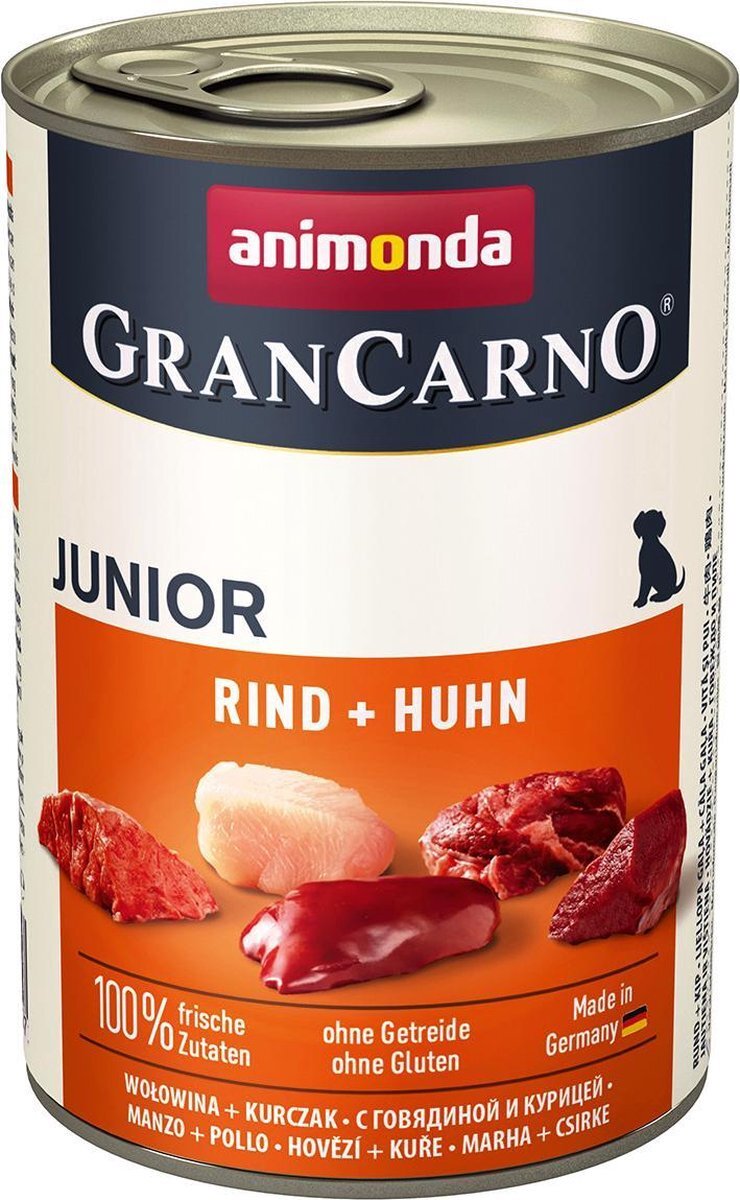 Animonda GranCarno Animonda GranCarno Junior hondenvoer, nat voer voor honden in de groei, verschillende smaken, Rund- en kip., 6 x 400 g, 6 x 400 g