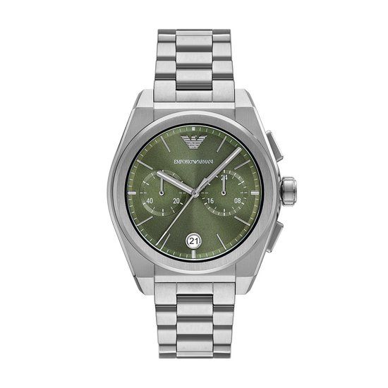 Emporio Armani Heren Horloge AR11640 - Zilverkleurig - Groene Wijzerplaat - Stalen Band - 43mm