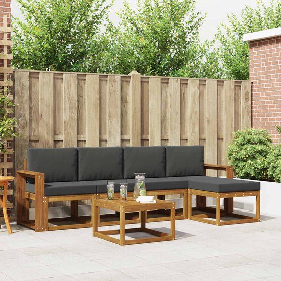 vidaXL Acacia Hout Bank Loungeset 5-zits Natuurlijk en Antraciet