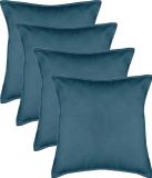 Atmosphera Bank/sierkussens huiskamer Sophia - 4x stuks - 53 x 53 cm - Blauw - polyester - met rits