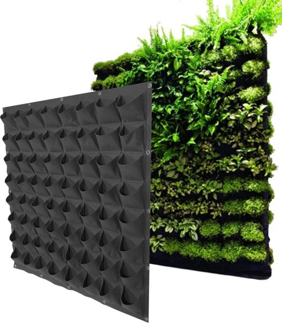 QY Verticale tuin / eetbare wand / plantenzakken voor 64 planten â€“ hangende plantenbak 100 cm x 100 cm â€“ zwart