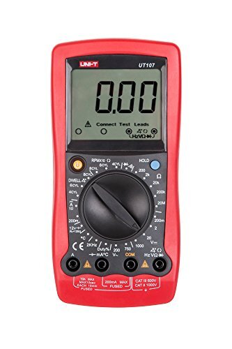 UNIT MIE0090/UT107 digitale multimeter, meting stroom, DC/AC-spanning, temperatuur, weerstand, doorgang, diodentest, batterijwaarschuwing, data-hold-functie.