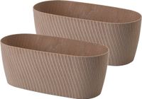 Form bac à plantes/bac à fleurs Waves - 2x - plastique - brun clair - L27 x l12 x H11 cm - rond