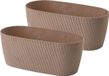 Form bac à plantes/bac à fleurs Waves - 2x - plastique - brun clair - L27 x l12 x H11 cm - rond
