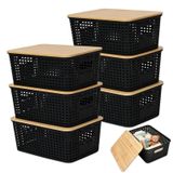Set de 6 boîtes de rangement avec couvercle aspect bois noir