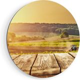 Artaza Dibond Muurcirkel Tractor in het Veld - Ø 40 cm