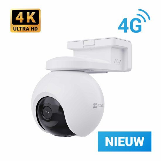 EZVIZ EB8 Pro 4G – 4K Beveiligingscamera – 360° Panoramisch Zicht, Ai Powered Detectie & Active Defense – 4G & Wi-Fi – Google Assistant & Amazon Alexa – IP65