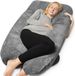 Earkings Coussin de grossesse Côté oreiller 140x80cm Forme U avec housse amovible - Oreiller corporel gris foncé