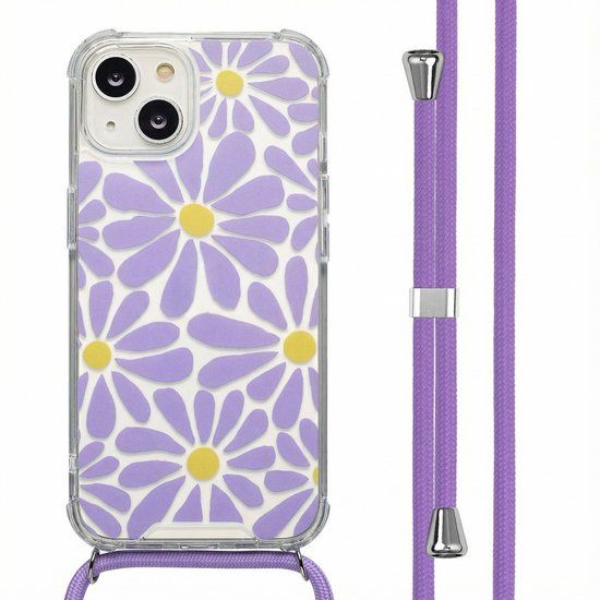 imoshion Hoesje - Geschikt voor Apple iPhone 14 - Design Hoesje met Koord - Tropical Violet Flowers Connect