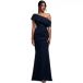 Goddiva Robe moulante maxi plissée asymétrique à épaule Bardot cintrée et évasée femme
