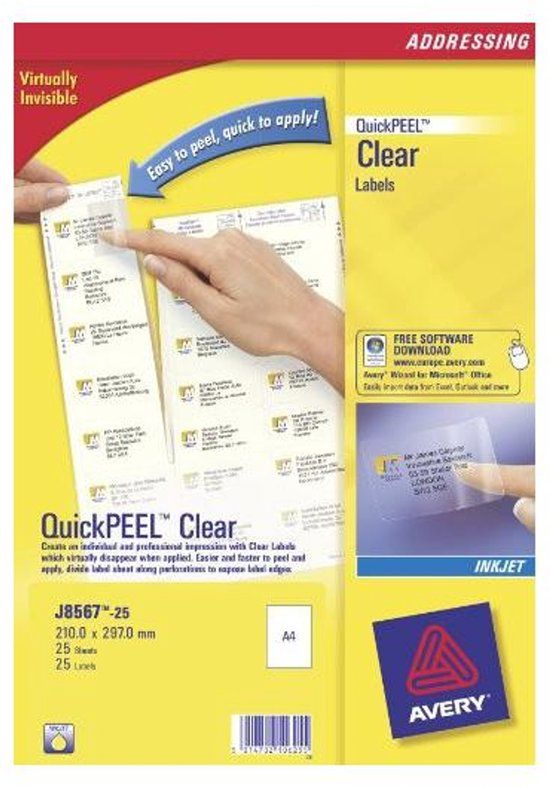 Avery J8567-25 printeretiket Transparant