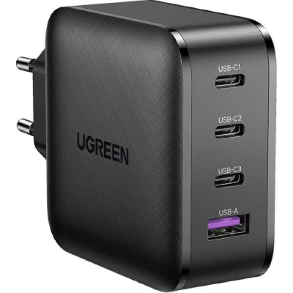 Ugreen 65W GaN USB-C USB-A Charger - Quick Charge - 3x USB-C, 1x USB-A - Black