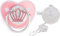 Bremafa Fopspeen met clip - Schelp - 0 - 18 Maanden - Roze / zilver - Silica gel - Luxe fopspeen met diamanten
