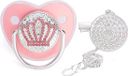 Bremafa Fopspeen met clip - Schelp - 0 - 18 Maanden - Roze / zilver - Silica gel - Luxe fopspeen met diamanten