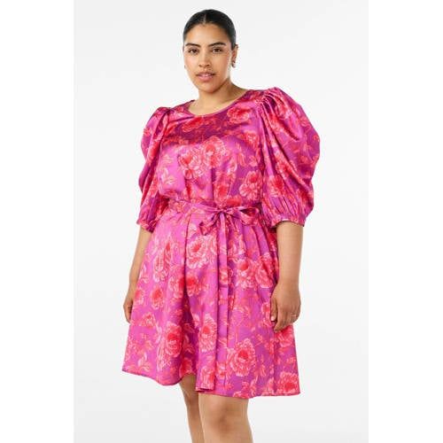 Zizzi Gebloemde Midi Jurk Plus Size - Roze