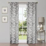 Superior Verduisterende gordijnen, kamerverduistering, zonneblokkering, thermische, moderne boheemse bladeren met staafzakken, gordijnset van 2 panelen, 26 W x 63 l, grijs