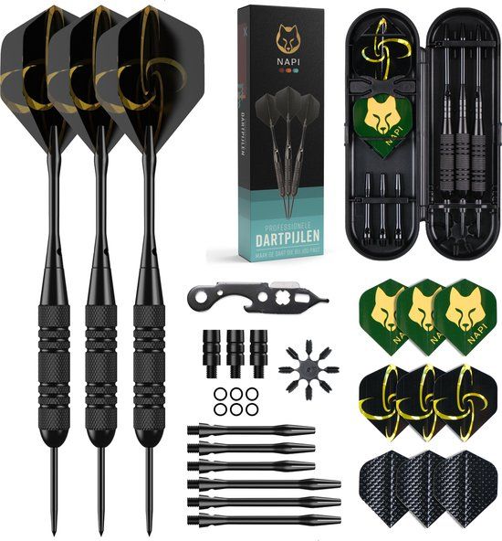 Merkloos NAPI Darts - 3 Dartpijlen (40-delig) - 23 Gram - Premium Brass Pijlen - Steeltip - Inclusief Dart Flights & Case