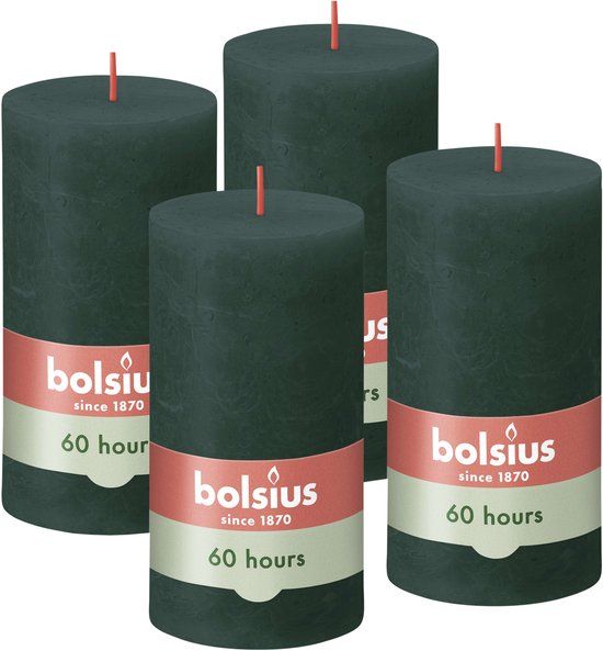 Bolsius - Rustieke Stompkaarsen - 4 stuks - Groen - 13cm - 60 branduren