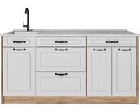 Vicco Keukenblok R-Line, Wit landelijk/Goudkleurig Eiken, 160 cm marmer werkblad