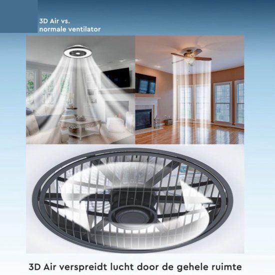 Proventa 3D Air LED Plafondlamp Zwart met Ventilator - Zomer en Winterstand - Ø 60 cm - Incl. Afstandsbediening