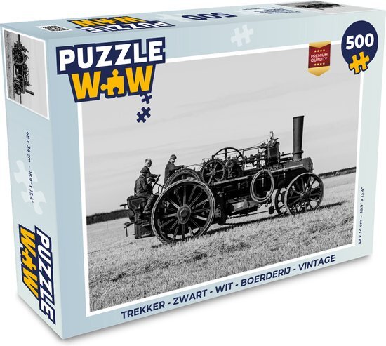 MuchoWow Puzzel Trekker - Zwart - Wit - Boerderij - Vintage - Legpuzzel - Puzzel 500 stukjes - Sinterklaas cadeautjes - Sinterklaas voor grote kinderen