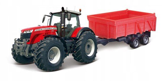 Bburago Tractor Massey Ferguson 8740S met aanhanger