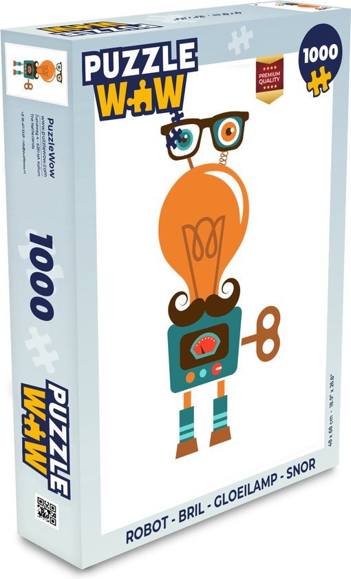 MuchoWow Puzzel Robot - Bril - Gloeilamp - Snor - Legpuzzel - Puzzel 1000 stukjes volwassenen - Sinterklaas cadeautjes - Sinterklaas voor grote kinderen