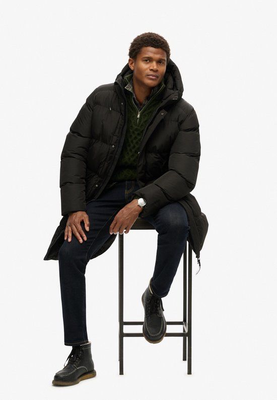Superdry HOODED SPORTS PUFFER MID JKT Heren Jas - Zwart - Maat 2XL
