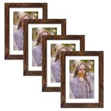 EXYGLO Set van 4 fotolijsten 10x15 cm, bruine rustieke fotolijsten