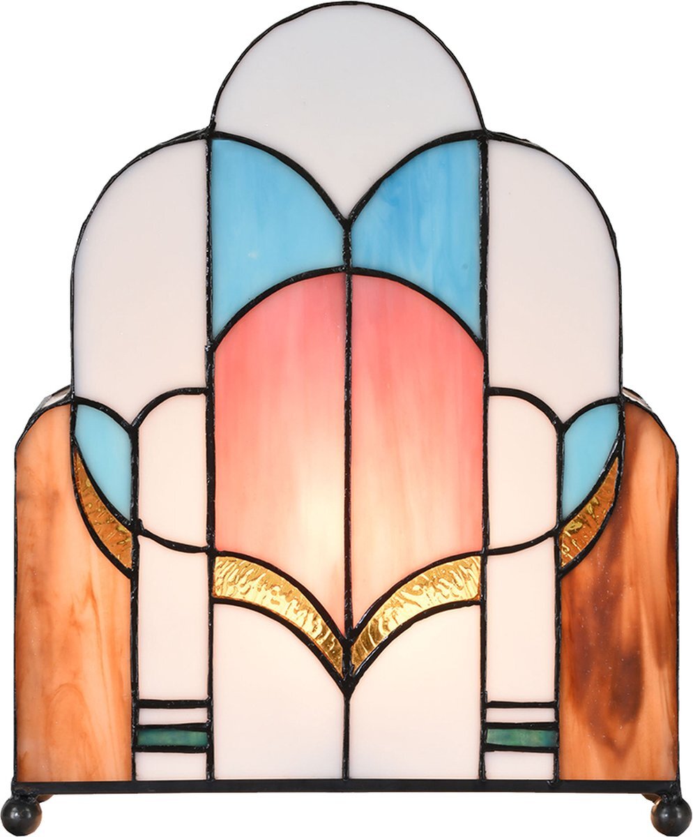 HAES deco - Tiffany Tafellamp 30x4x25 cm Wit Roze Glas Tiffany Bureaulamp Tiffany Lampen Glas in Lood