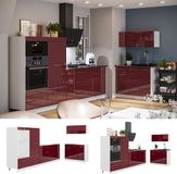 Vicco Keuken Fame-Line, Bordeauxrode hoogglans/Wit, 380 cm, WB Marmer