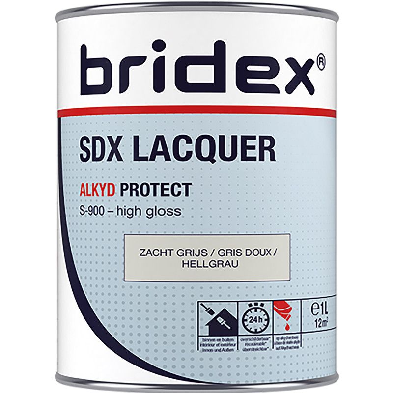 Bridex SDX Lacquer lak alkyd 1L zacht grijs hoogglans