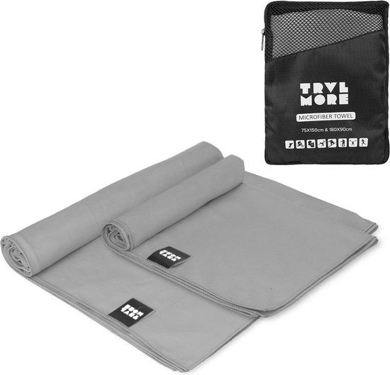 TRVLMORE Microvezel Handdoek - Set van 2 - Grijs