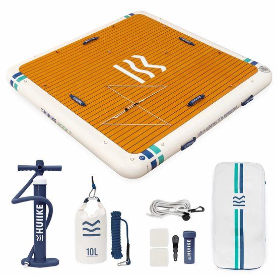 HUIIKE Opblaasbaar Platform voor 4 Personen met Accessoires - Pomp, Zandanker, Rugzak - Antislip Drijvend Dok - 2,15 m - Max. 280 kg