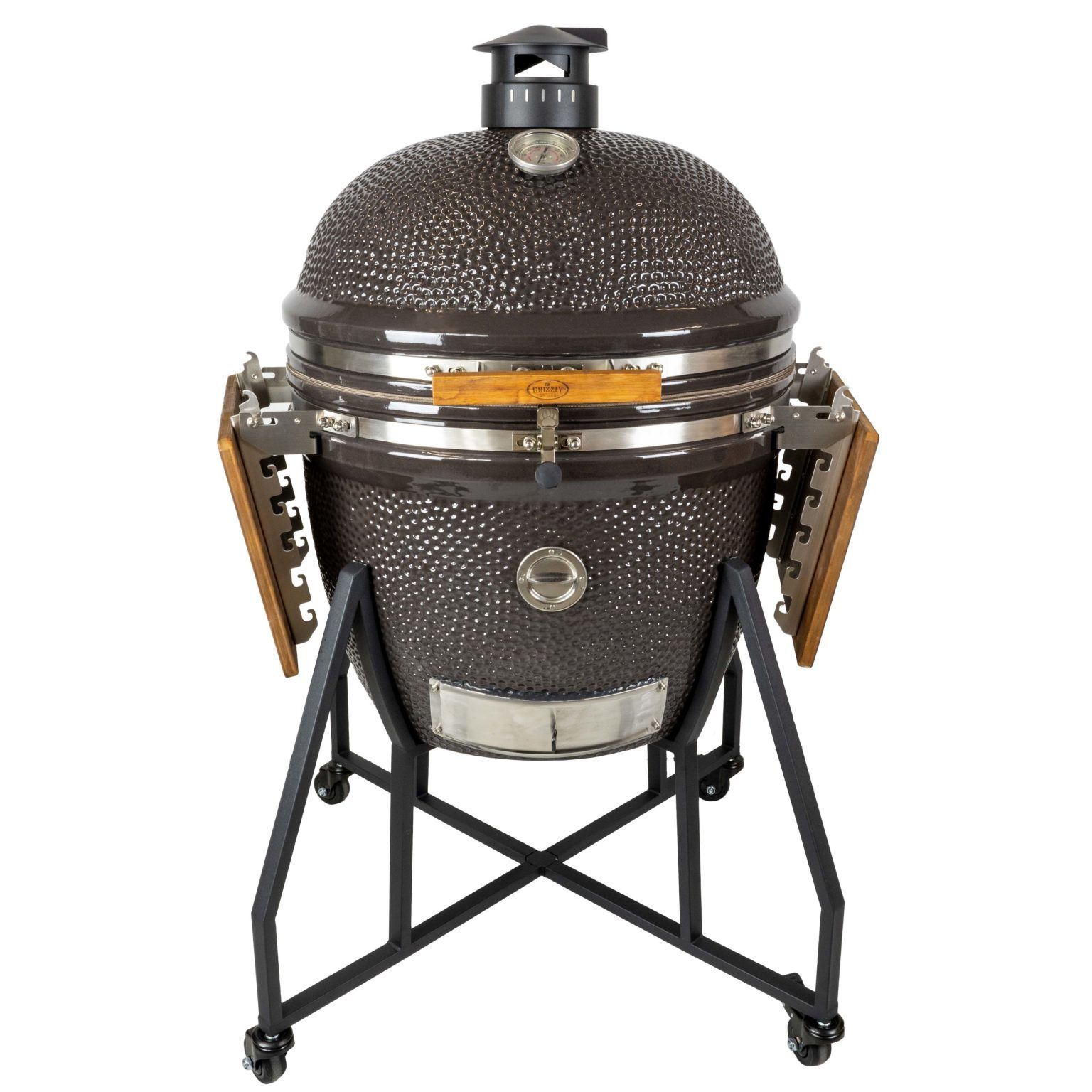 Grizzly GE100 Kamado BBQ Grill - Charcoal & Firewood - Black & Brown - Cart