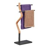 Relaxdays handdoekrek staand, 2 stangen, 85 x 43,5 x 20 cm, handdoekhouder badkamer, mdf & staal, grijs/natuur