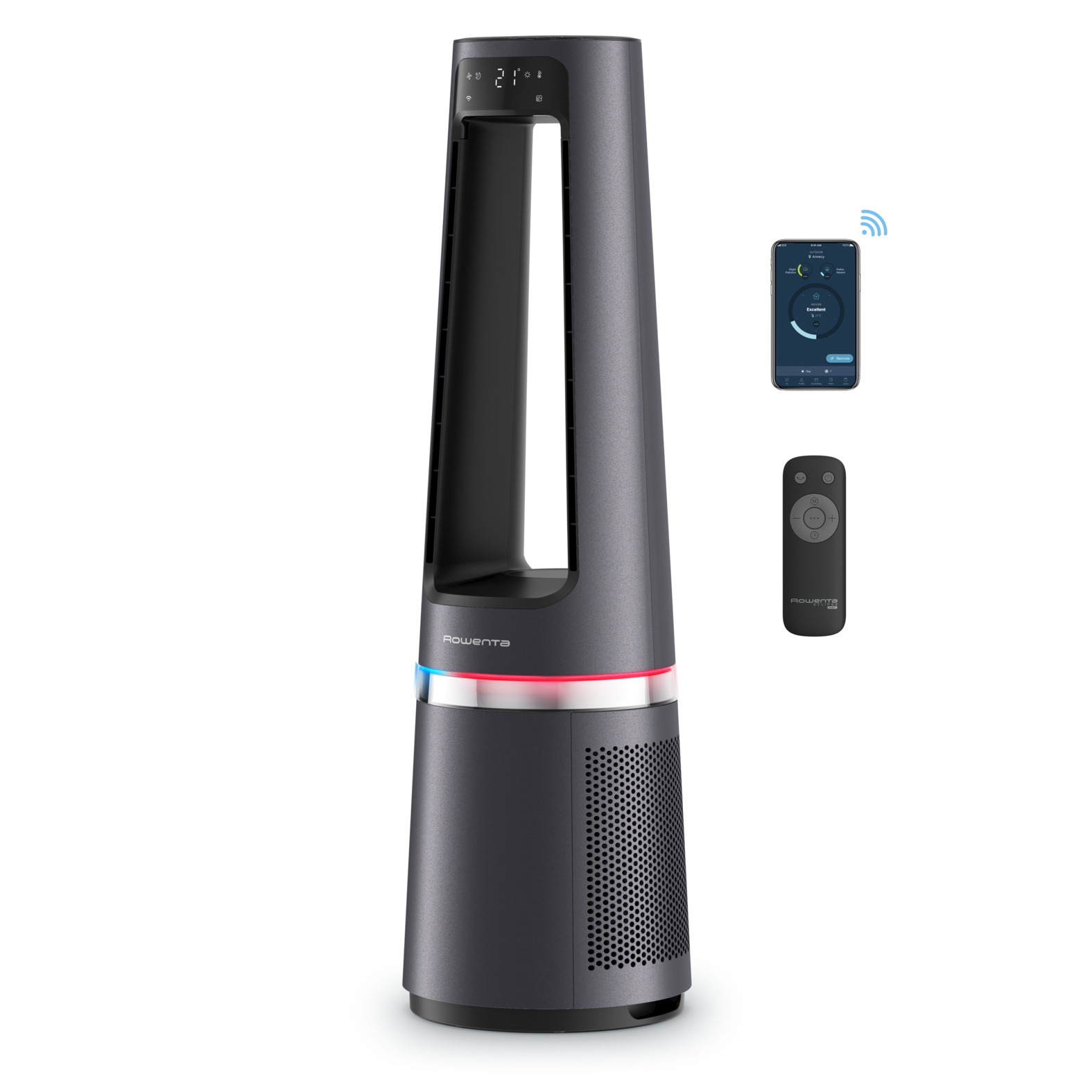 Rowenta Eclipse 3-in-1 Connect QU5072 - Luchtreiniger, Ventilator & Kachel - Zilver