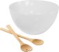 Juypal Hogar Plat de service/saladier avec couverts à salade en bambou - blanc - 5 litres - plastique - D26 x H14 cm
